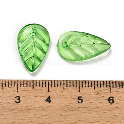 透明なアクリルパーツ  葉のチャーム  グリーン  18x11x3mm  穴：1.5mm  約1428個/500g&nbsp;AC-CBA5040-01G