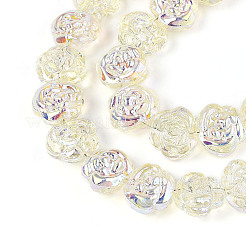 電気メッキガラスビーズ  ローズ  フル虹メッキ  淡黄色  12.5~13x14.1x9.5~9.8mm  穴：1mm  約49~51個/連  22.83~23.62''（58~60センチメートル）&nbsp;EGLA-T025-02B