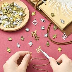 120pcs15スタイルチベットスタイルアロイペンダント  カードを再生  ミックスカラー  14.5~27.5x11.5~17.5x1.5~3mm  穴：1.6~2mm  8個/スタイル&nbsp;FIND-CJ0005-06