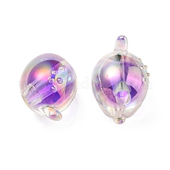 UVメッキレインボー虹色アクリルビーズ  ツートンカラーの二層ビーズ  魚  紫色のメディア  15x17x15mm  穴：3.5mm&nbsp;OACR-F004-07A