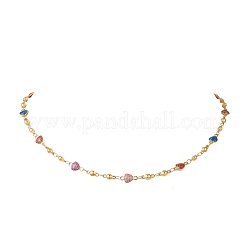 304ステンレススチールエナメルチェーンネックレス＆ブレスレットセット  ハート  ゴールドカラー  187mm&nbsp;SJEW-JS01378