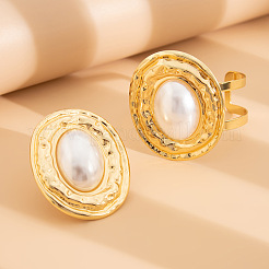 女性用オーバル型アイアン＆イミテーションパールバングル＆カフリングセット  ライトゴールド  内径：17mm&nbsp;WGBFE6E-01