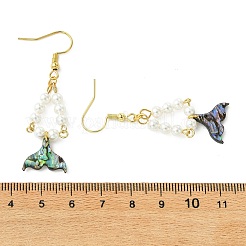 パウアシェルダングルピアス  304ステンレススチールフック付き  魚の尾を持つ三角形  ゴールドカラー  51x14~15mm&nbsp;EJEW-JE07178