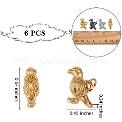 6個3色真鍮チャーム  丸カン付き  カラスの鳥  ミックスカラー  11.5x17x6mm  丸カン：5x0.6ミリ  内径：3.5mm  2個/カラー&nbsp;KK-SZ0004-59
