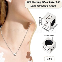スターリングシルバービーズ  キューブ  ヨーロッパのビーズ  文字p  6x6x6mm  穴：4.5mm&nbsp;STER-WH20009-04P-P