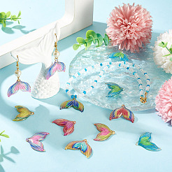 プリント半透明アクリルパーツ60個  ゴールドライン入り  魚尾  ミックスカラー  24.5x29.5x4mm  穴：1.4mm&nbsp;OACR-TA0001-72