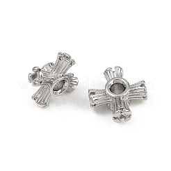 真鍮製マイクロパヴェキュービックジルコニアビーズ  クロス  プラチナ  9x9x4mm  穴：2mm&nbsp;KK-K407-11P