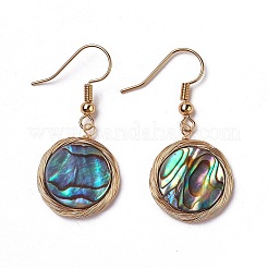 アワビシェル/パウアシェルダングルピアス  真鍮製のピアスフック付き  フラットラウンド  38~39mm  ピン：0.7mm&nbsp;EJEW-L218-18