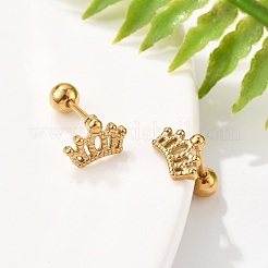 304ステンレススチールスタッドピアス  18KGP本金メッキ  クラウン  6x8.5mm&nbsp;STAS-E502-04G-01