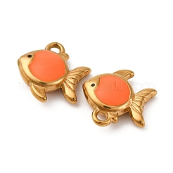 304ステンレススチールエナメルペンダント  魚のチャーム  ゴールドカラー  オレンジ  15.5x15x5mm  穴：1.8mm&nbsp;STAS-Q363-01B-G
