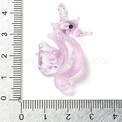 手作りランプワークペンダント  タツノオトシゴチャーム  パールピンク  40x26x10mm  穴：3.5x2.5mm&nbsp;LAMP-A004-02H