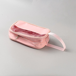 PUレザーの化粧品収納ジッパー付きリストレットバッグ  長方形  ピンク  130x210x60mm&nbsp;ABAG-WH0044-88A-01