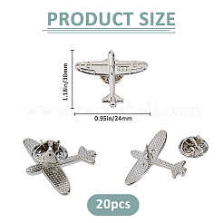 バックパックの服用の合金製ラペルピンバック20個  飛行機  プラチナ  30x24mm&nbsp;JEWB-FH0002-43P