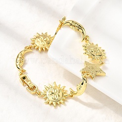 女性のための真鍮のリンクブレスレット  太陽と月と星  18KGP本金メッキ  6-7/8インチ（17.6cm）&nbsp;BJEW-C118-01G
