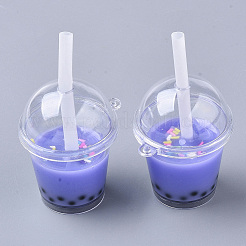 開閉可能なアクリルボトルの大きなペンダント  樹脂と  中のポリマー粘土とプラスチック製のストロー  タピオカティー/ミルクティー  モーブ  64~74x43x37.5mm  穴：2.5mm&nbsp;LS-CRES-T018-001D