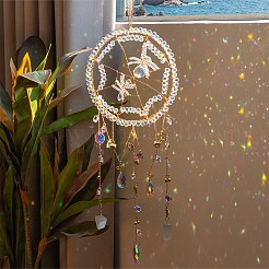 クモの巣とクモのガラスビーズのサンキャッチャー  屋外の庭の壁掛け装飾用のティアドロップチャーム  クリアAB  540x170x21mm&nbsp;HJEW-F027-15