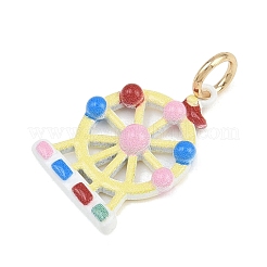 遊園地の真鍮製エナメルペンダント  ゴールドカラー  観覧車チャーム  20x14x3mm  穴：4mm&nbsp;KK-CBA7736-01B