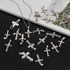 304ステンレスペンダント  ラインストーン付き  混合スタイル  クロス  ステンレス鋼色  25~32x15~22x3~5mm  穴：7x3.5mm&nbsp;STAS-I001-M1