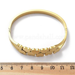 イオンプレーティング（IP）304ステンレススチール製ヒンジ付き女性用バングル  艶消し  ハート  18KGP本金メッキ  内径：2-1/4x1-7/8インチ（5.7x4.9cm）&nbsp;BJEW-A011-19G