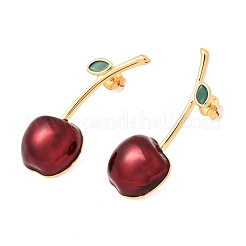 女性用チェリー304ステンレススチールスタッドピアス  エナメル  18KGP本金メッキ  44x17mm&nbsp;EJEW-A158-02G