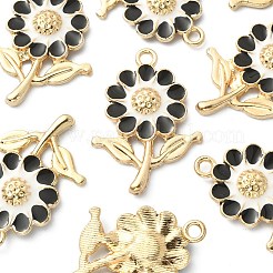 8本合金エナメルペンダント  ゴールドカラー  ヒマワリ  ブラック  27x19x3.5mm  穴：1.8mm&nbsp;ENAM-YW0002-31A