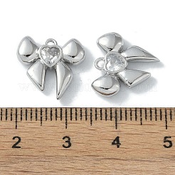 真鍮製チャーム  ガラスと  蝶結び  プラチナメッキ  透明  13x14x3mm  穴：1.4mm&nbsp;KK-H482-13P-02