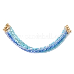 女性用ガラスシードビーズビーズ多層ブレスレット  ラウンド  ブルー  7-3/8インチ（18.6cm）&nbsp;BJEW-JB12993