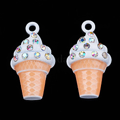 メッキ合金エナメルチャームラック  クリスタルABラインストーン付き  カドミウムフリー＆ニッケルフリー＆鉛フリー  アイスクリーム  砂茶色  26x14x7mm  穴：2mm&nbsp;PALLOY-N172-005G
