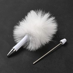 プラスチックボールペン  ぬいぐるみポンポンボールビーズペン  ジュエリービーズ付きDIYパーソナライズペン用  ホワイト  145x53mm  ピン：1.8mm&nbsp;AJEW-P118-01B