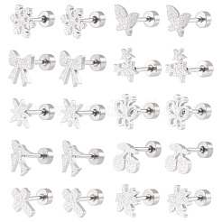 10ペア10スタイル304ステンレススチールスタッドピアス  ステンレス鋼色  混合図形  7~9x6~8mm  1ペア/スタイル&nbsp;EJEW-TA0008-61