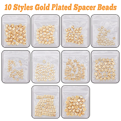 300個10スタイルバレルメッキ合金ビーズ  スター & フラット ラウンド & ランタン & ロンデル & ローズ & バタフライ & スクエア & レクタングル  ライトゴールド  4~7x4~7x2~5mm  穴：1.2~16mm  30個/スタイル&nbsp;FIND-DC0002-88