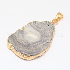 ナゲット天然石ドゥルージーアゲートペンダント  真鍮パーツ  ゴールドカラー  40~60x22~35x5~15mm  穴：7x5mm&nbsp;G-L447-04
