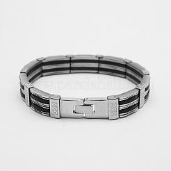 304ステンレススチール製パンクロックチェーンブレスレット（男性用）  ブラック  ステンレス鋼色  8.27インチ（21cm）&nbsp;WG87BE9-01
