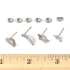 16個 4スタイル 304ステンレススチールスタッドピアス金具  16個のイヤーナット付き  ステンレス鋼色  10~14.5x8~11.5x0.8mm  穴：1.4~1.6mm  ピン：0.7~0.8mm&nbsp;STAS-FS0001-85P