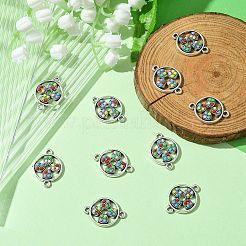 チベットスタイルの合金コネクターチャーム10個。  樹脂と  クローバーとフラットラウンド  アンティークシルバー  12x23x4mm  穴：4mm&nbsp;FIND-CJ0011-51