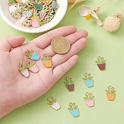 60本6色合金エナメルペンダント  鉢植えチャーム  ミックスカラー  22x14.5x1.5mm  穴：2.5mm  10個/カラー&nbsp;ENAM-CJ0004-62