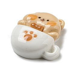コーヒーをテーマにした樹脂デコデンカボション  カップを持つ漫画のクマ  24.5x22.5x8mm&nbsp;CRES-I029-03B