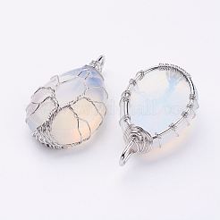 オパールペンダント  真鍮パーツ  ティアドロップ  プラチナ  44~46x26x12~13mm  穴：4x7mm&nbsp;X-G-P269-07-P