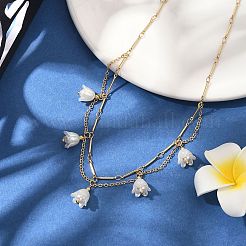 シェルパール＆アクリルフラワービブペンダントネックレス  真鍮棒リンクチェーンネックレス  ゴールドカラー  17.13インチ（43.5cm）&nbsp;X1-NJEW-TA00169