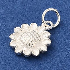 スターリングシルバーのひまわりチャーム925個  丸カン付き  銀  14x11x2.5mm  穴：4mm&nbsp;STER-K180-03S