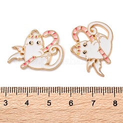 ハロウィンアロイエナメルペンダント  ライトゴールド  キャンディケイン猫チャーム  ホワイト  19.5x26x1.5mm  穴：1.5mm&nbsp;ENAM-Z022-02G