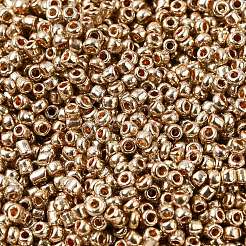 電気めっき12/0ガラスシードビーズ  丸穴rocailles  ゴールド色  サイズ：直径約2mm  厚さ2mm  穴：0.5mm  3300個/ 50g&nbsp;X-SEED-Q003-01