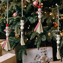 木製のクリスマス雪だるまのタッセルペンダントデコレーション  家庭用クリスマスツリー吊り下げオーナメント  ミックスカラー  310mm  2個/セット&nbsp;PW-WG21DA5-01