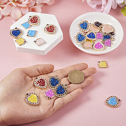 30 個 2 スタイル UV メッキアクリルパーツ  イミテーションレザーの象眼細工のグリッタースパンコール/スパンコール  ミックスカラー  ライトゴールド  20~25.5x18~22x2.5~3mm  穴：1.8~2.5mm  15個/スタイル&nbsp;PACR-TA0001-13
