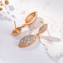 真鍮製マイクロパヴェキュービックジルコニアスタッドピアス  長持ちメッキ  ラックめっき  鉛フリー＆カドミウムフリー  馬の目  ゴールドカラー  29.5x8mm&nbsp;EJEW-K400-43G