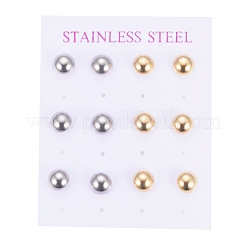 304ステンレススチールスタッドピアス  低刺激性のイヤリング  耳ナッツ  半円  ミックスカラー  8x5mm  ピン：0.7mm  6のペア/カード&nbsp;EJEW-I236-01