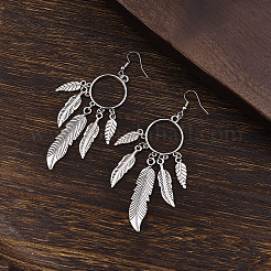 亜鉛合金製ダングルピアス（女性用）  羽  アンティークシルバー  95x25mm&nbsp;WG349F2-01