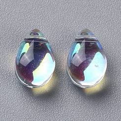 透明ガラスビーズ  トップドリルビーズ  ティアドロップ  ミックスカラー  9x6x5mm  穴：1mm&nbsp;GGLA-M004-05A