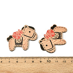 印刷木製のペンダント  馬のチャーム  桃パフ  36.5x40x3mm  穴：2mm&nbsp;WOOD-T033-01B