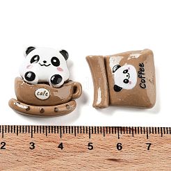 オペーク樹脂カボション  カップ/パン/バッグを持つパンダ  キャメル  21.5~32x18~26x6.5~10.5mm&nbsp;RESI-G085-08